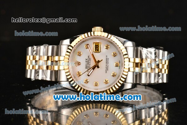 Rolex Datejust Oyster Perpetual Automatic Gold Bezel with White Dial and Diamond Marking-Small Calendar - Click Image to Close